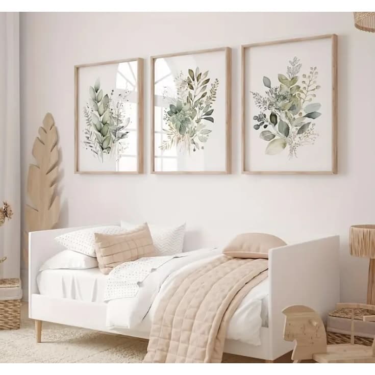 Kit 3 Quadros Decorativos Minimalista Botânico Flores E Folhas Moderno Sala Quarto Hall
