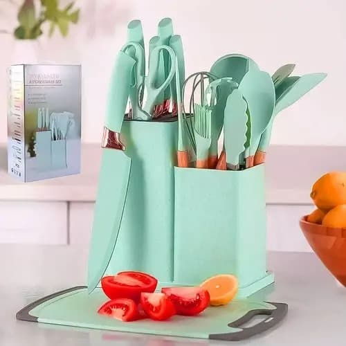 Kit Completo Verde 19 Peças Jogo de Utensílios Cozinha Kitchen Silicone Completo Resistente ao calor Premium
