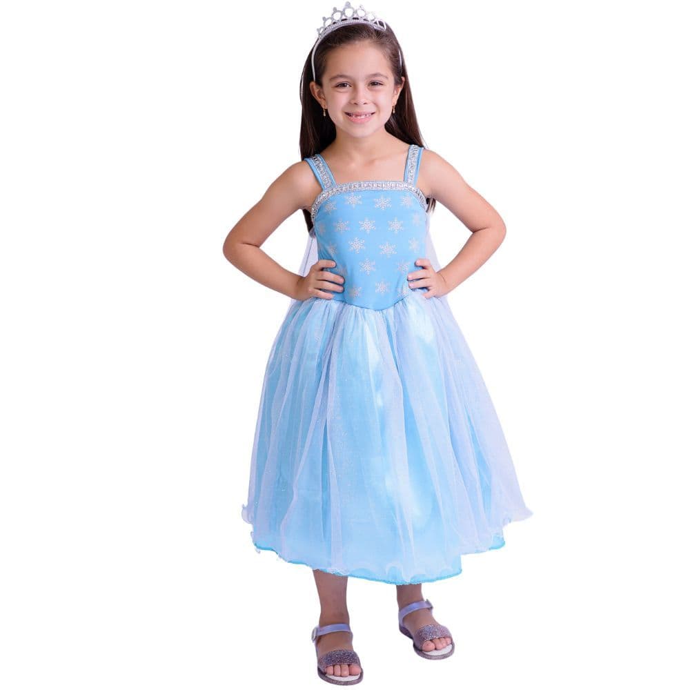 Fantasia Muvilê, Vestido De Princesa Azul Com Tiara