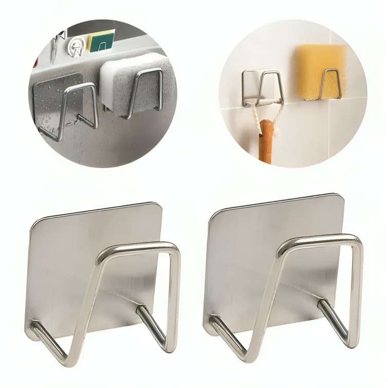 Kit Gancho Adesivo Aço Inoxidável Suporte Porta Esponja Para Bucha de Pia Prateleira de Cozinha Suporte de Esponja Pia