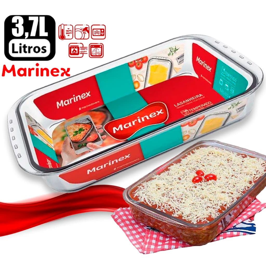 Assadeira Travessa Retangular  Lasanheira refratário Vidro Funda 3,7l Lasanheira Marinex Grande 40cm