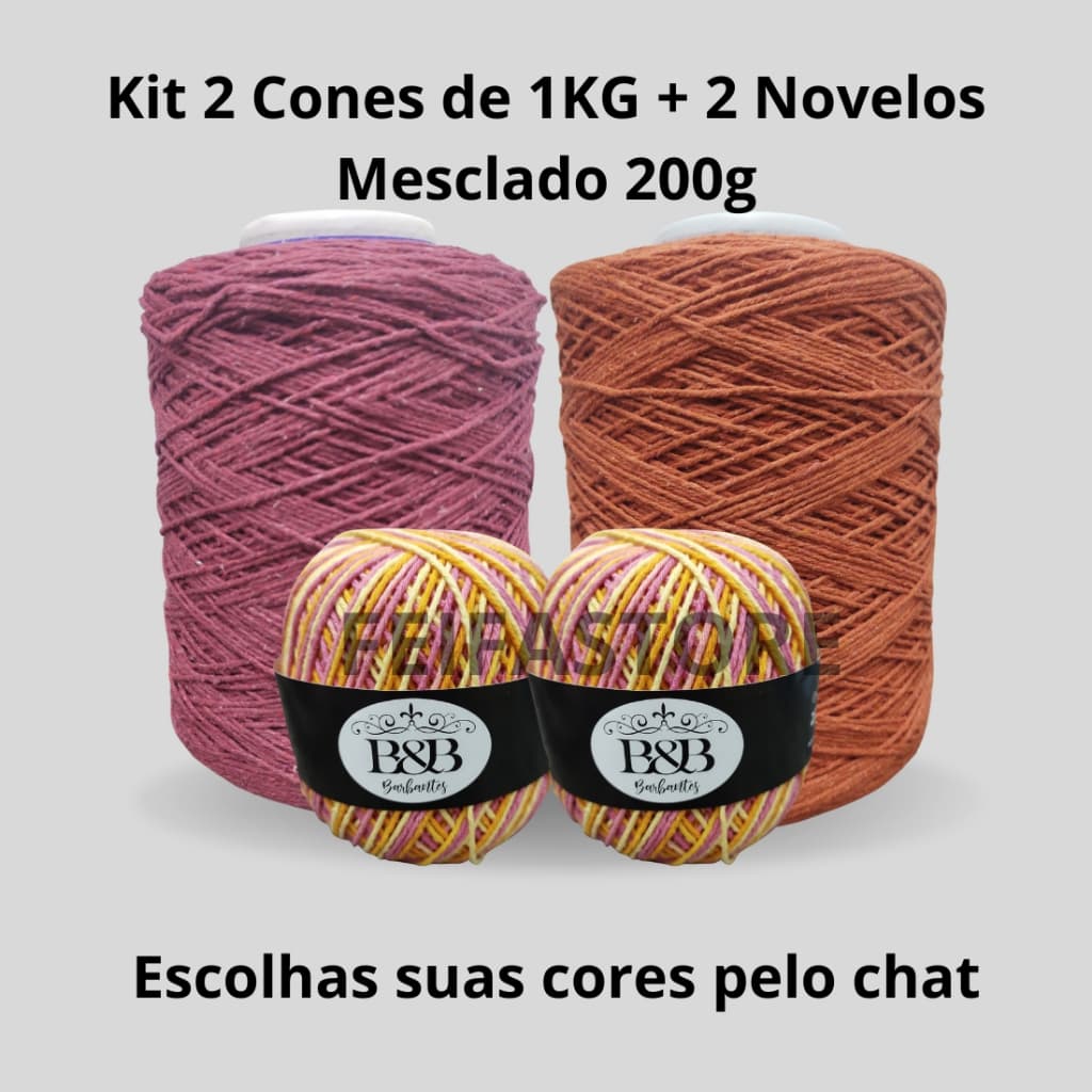 2 Barbantes B&B 1KG/6 ou 8 Fios + 2 Novelo 200 gramas mesclado Escolha suas Cores