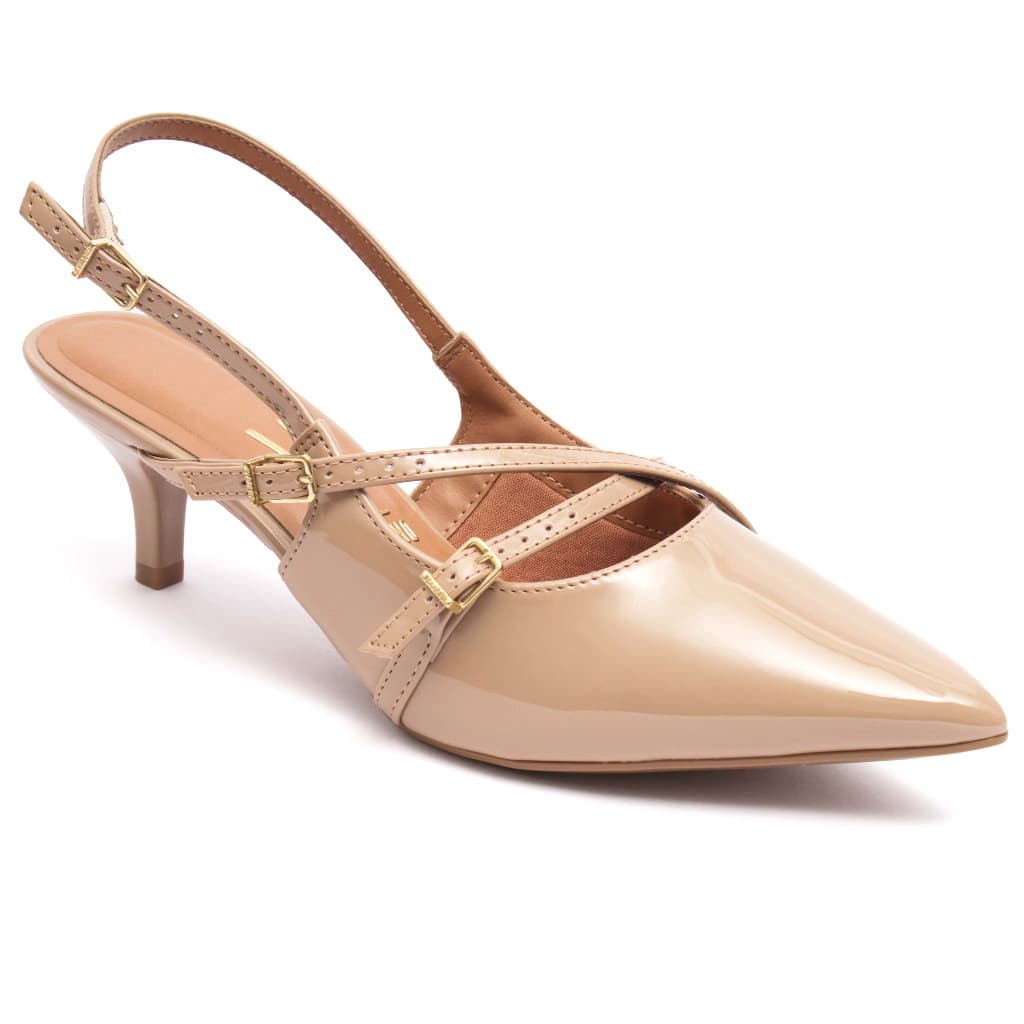 Scarpin Vizzano Slingback Feminino Salto Baixo Fivelas Bege 1122.885