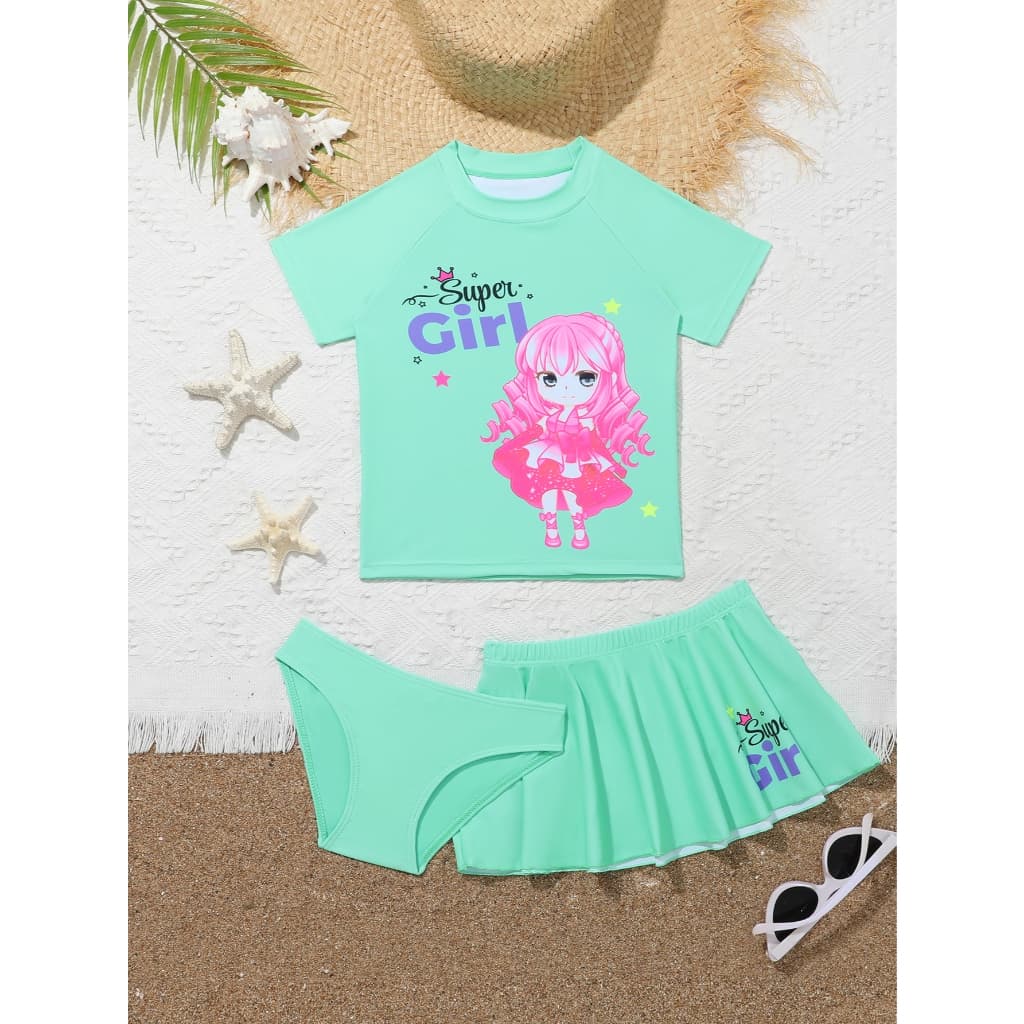 HT VEST Verão Encantado: Conjunto Colorido de 3 Peças com Estampa de Boneca para Crianças! 2024 - B3003