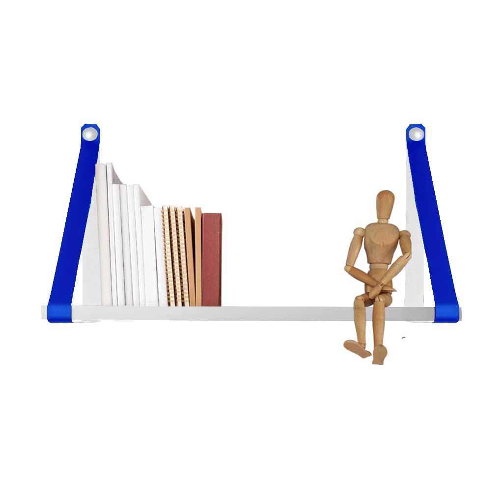 01 UNIDADE PRATELEIRA BRANCA COM ALÇA DE COURO ECOLOGICO AZUL AMBIENTES/DECORAÇÕES