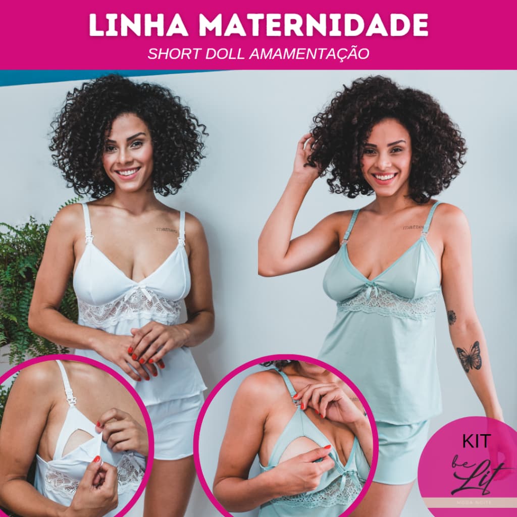 Kit 2 Pijama amamentação Short doll Feminino Baby Doll  Conjunto Roupa de Dormir - BeLIT Linha Noite
