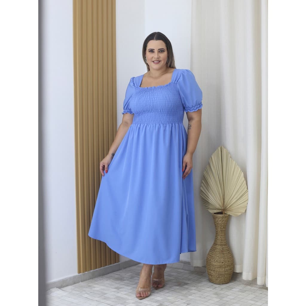 Vestido Plus Liso Formato em A Crepe 42-52 com forro e elasticidade 9837