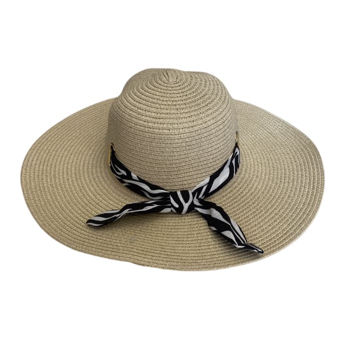 Chapéu de Praia Palha Aba Grande Feminino Floppy Verão Laço