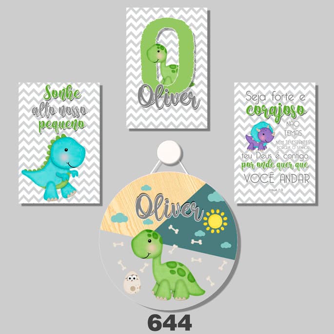 Kit Bebê Quadros Decorativos  Criança Berçário Porta de Maternidade Dinossauro Bichinho Animal