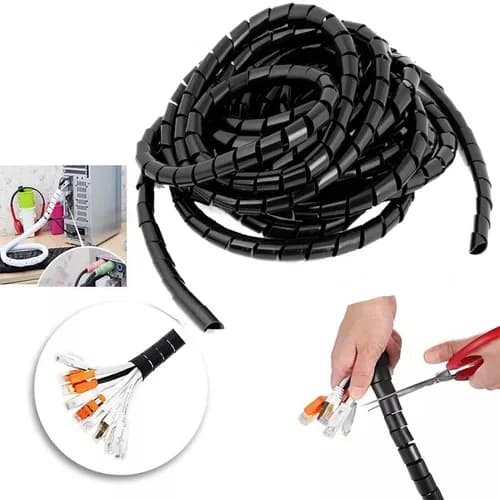 Organizador de Fios e Cabos Espiral 3 metros 6,35mm 1/4" protetor flexível organização elétricosInformatica fita preto