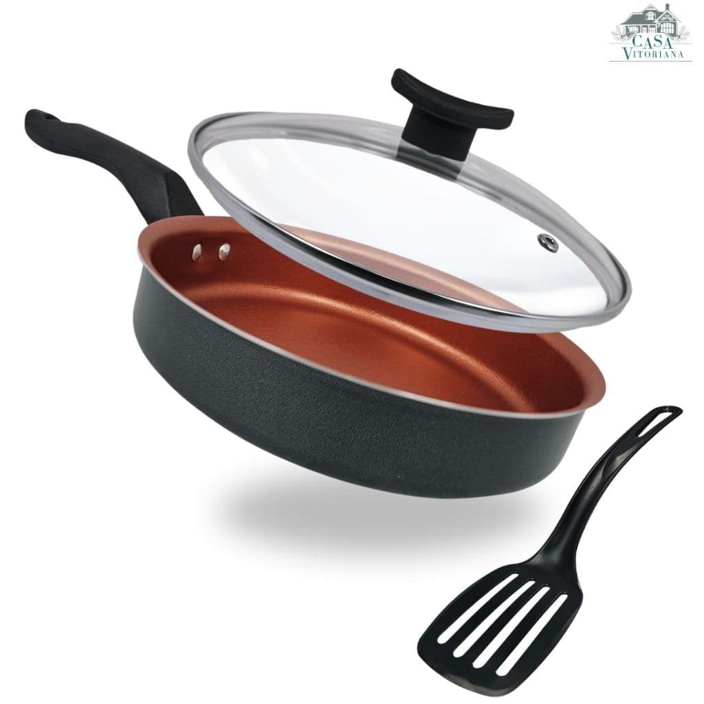 Frigideira Alta Premium 20 cm Revestimento 5 Camadas de Antiaderente Cor Preto e Cobre