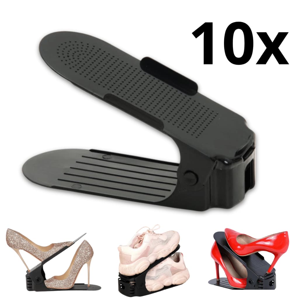 Kit 10 Organizador de Sapatos e Tênis com Regulagem de Altura Empilhável e Prático Preto
