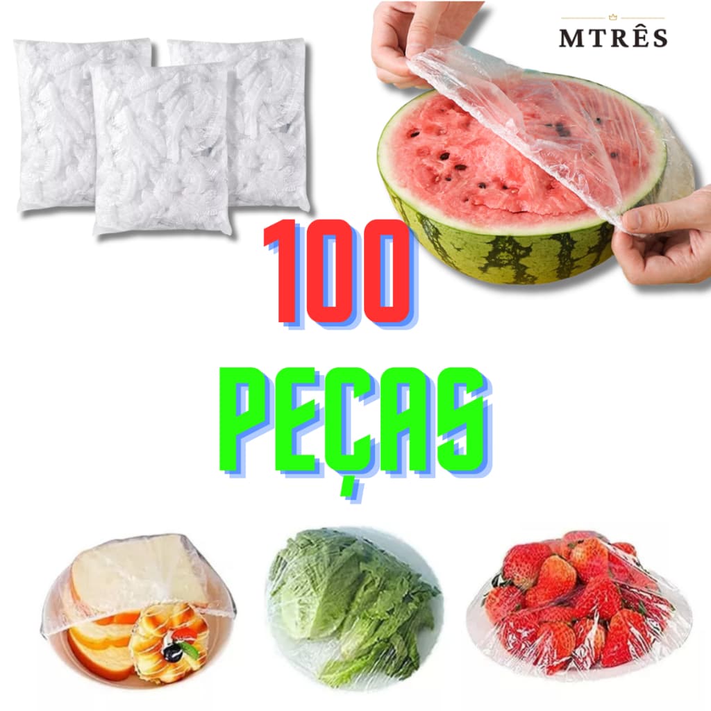 Kit 100 Peças Tampas Reutilizáveis Para Armazenamento de Alimentos