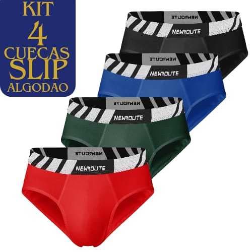 Kit 4 Cuecas Slip Algodao Modelo Cueca Comum com Elastico