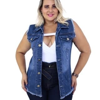 Colete Jaqueta Jeans Feminino Plus Size
