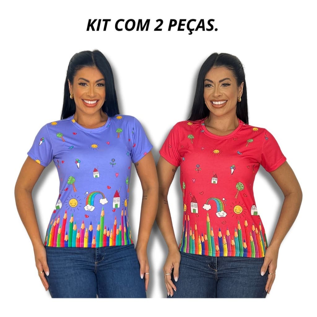 Kit 2 Baby Look Feminina Professora Educação TShirt Estampada Blusinha Premium Escolar
