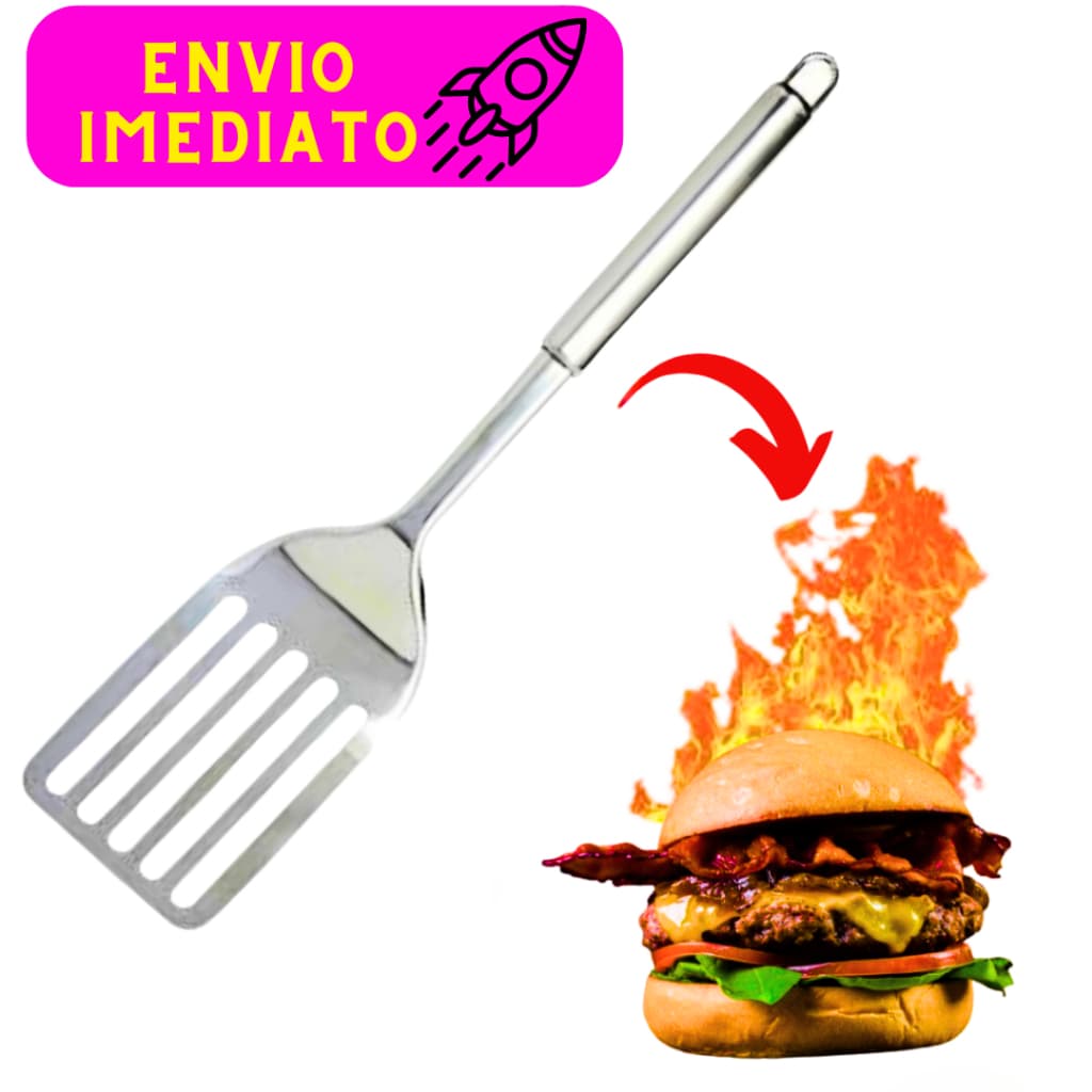 Espátula Vazada Para Hamburguer Aço Inox de Alta Qualidade Para Fritura Resistente