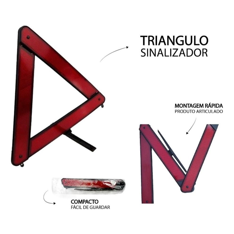 Triangulo P/ Carro Sinalização De Segurança Plástico Preto Base leve