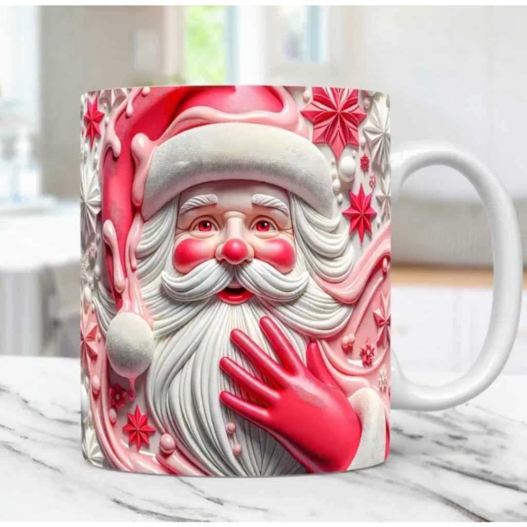 Caneca Natal Papai Noel Presente Natalino Enfeite Ceia Boneco de Neve Efeito 3D - 325ml