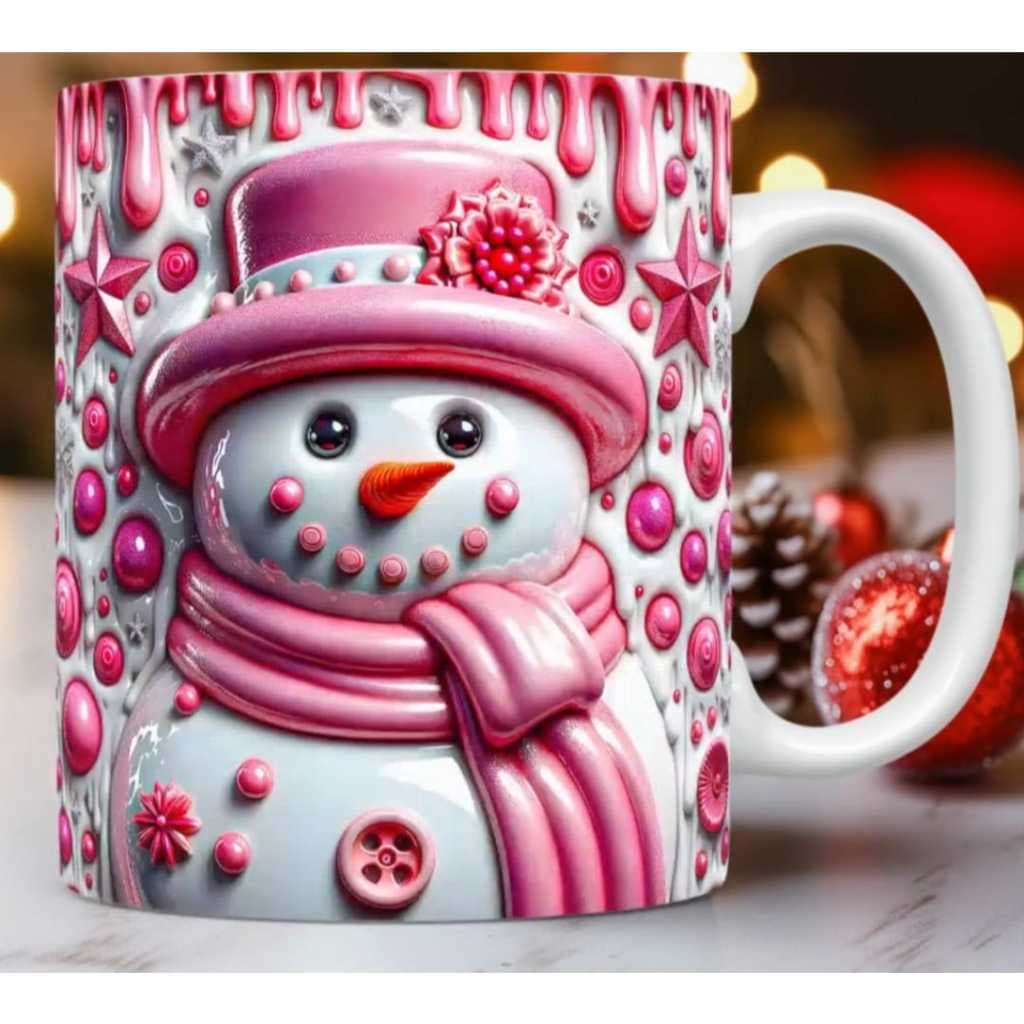 Caneca Natal Papai Noel Presente Natalino Enfeite Ceia Boneco de Neve Efeito 3D 325ml