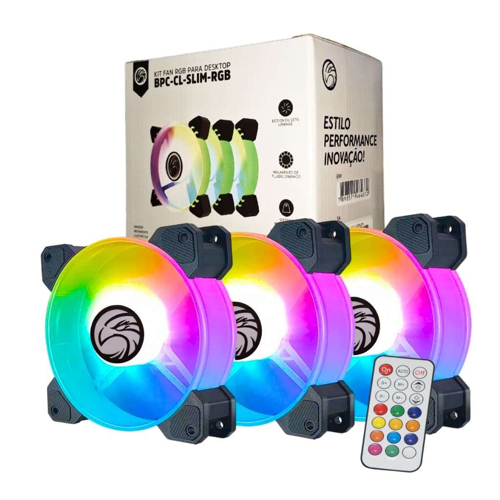 Kit 3 Cooler Ventoinha Fan Argb Brazilpc Controle Remoto e Hub