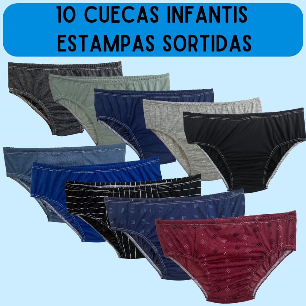 Kit 10 Cueca Infantil Slip Para Menino Criança e Bebe Super Confortável Alta Qualidade