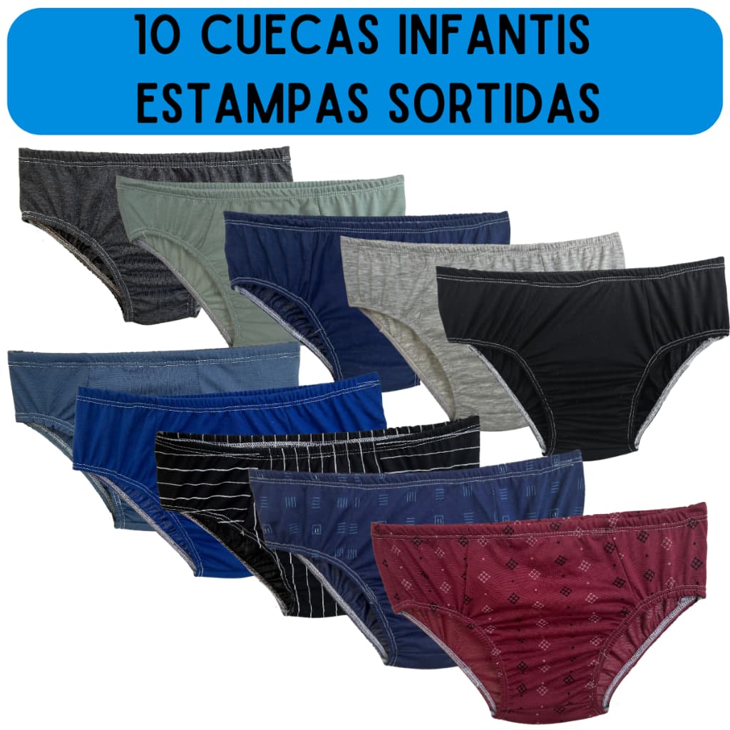 Kit 10 Cueca Infantil Slip Para Menino Criança e Bebe Alta Qualidade Super Confortável