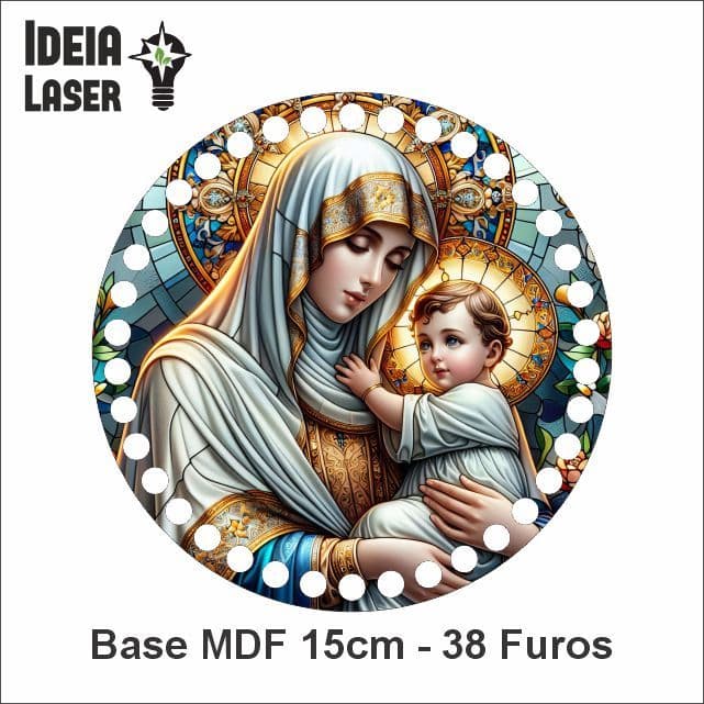 Nossa Senhora de Schoenstatt - Base MDF Fio de Malha Crochê - Arte Estilo Vitral