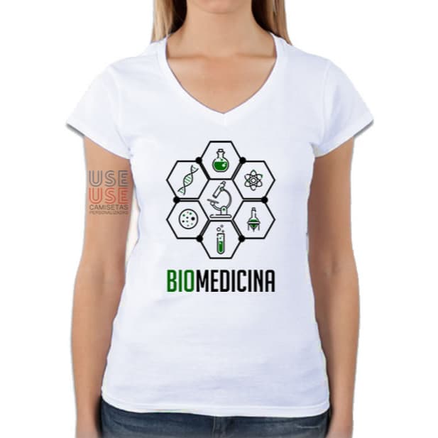 Camiseta Baby Look Branca Universitária Curso Biomedicina