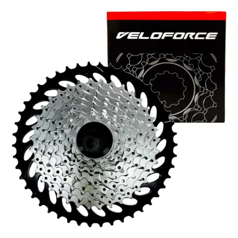 Cassete K7 Veloforce 10v 11-46 Dentes Prata/preto Padrão Hg Shimano SRAM