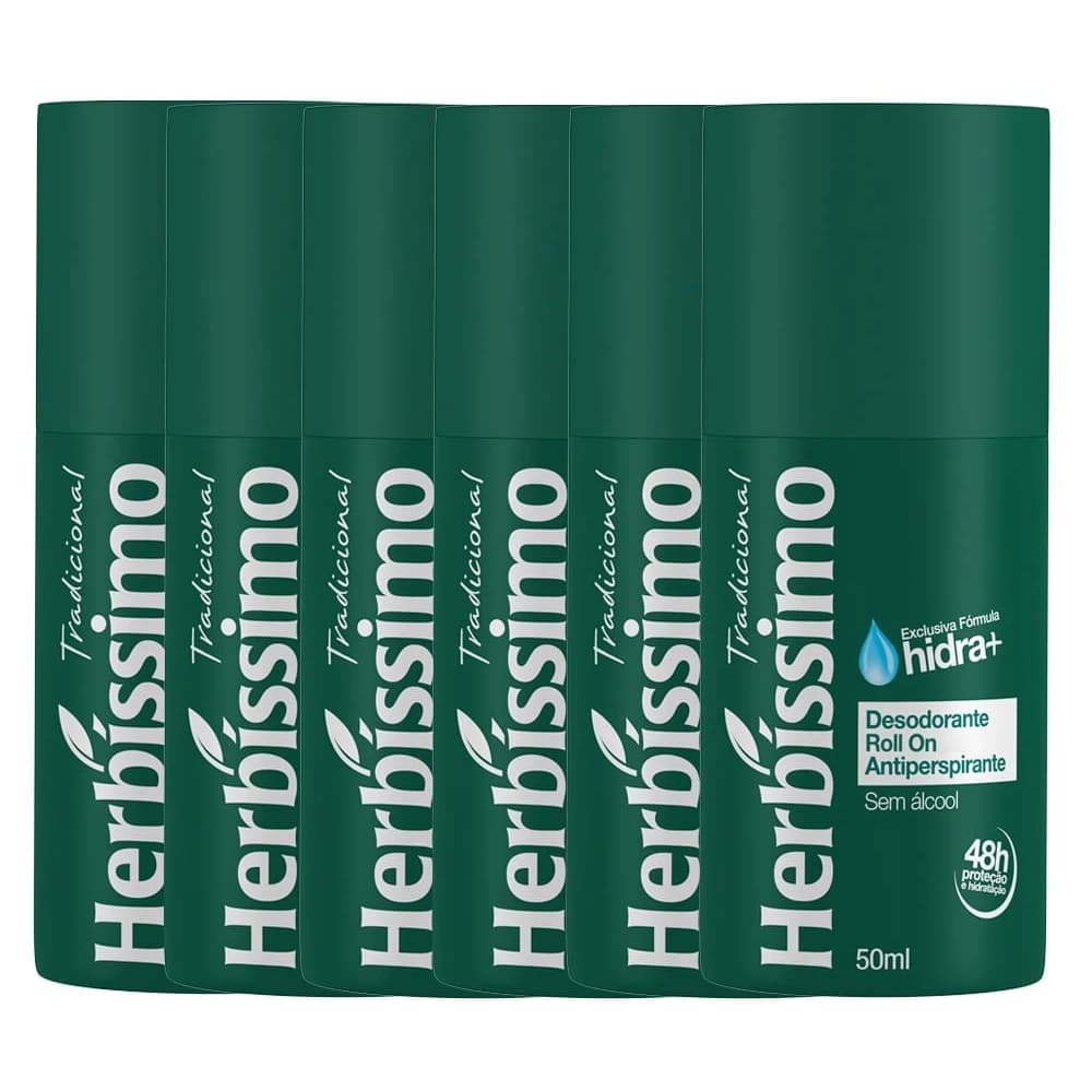 Kit Desodorante Roll-On Herbissimo Tradicional 50Ml com 6 unidades