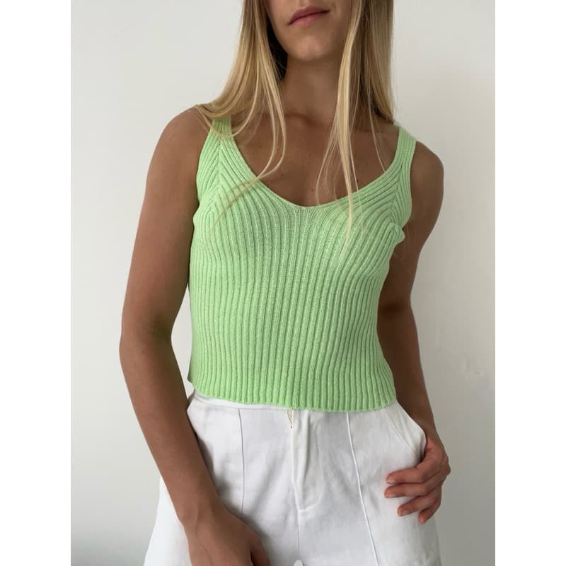 Regata Canelada Tricot Modal Tricô Verão Cropped Decote V Regatinha