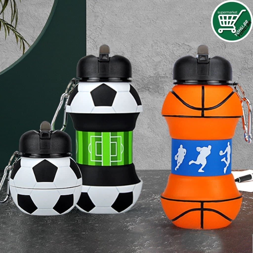 Garrafa Copo Infantil Dobrável Eco silicone 500ML Retrátil Bolas De Futebol Basquete