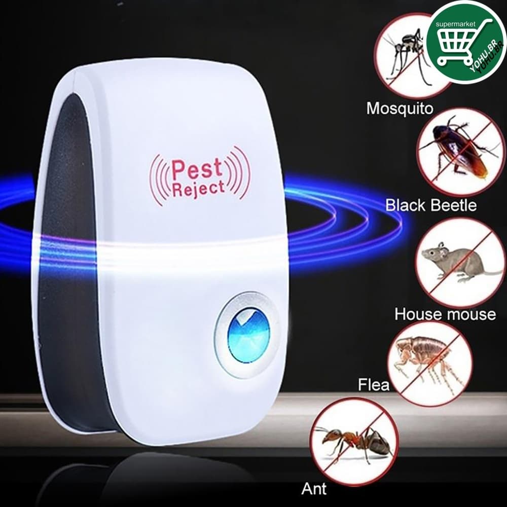 Repelente Eletrônico Ultrassônico Mosca Pernilongos Baratas Morcegos repele e Espanta Ratos E8-CH-QCQ-2412