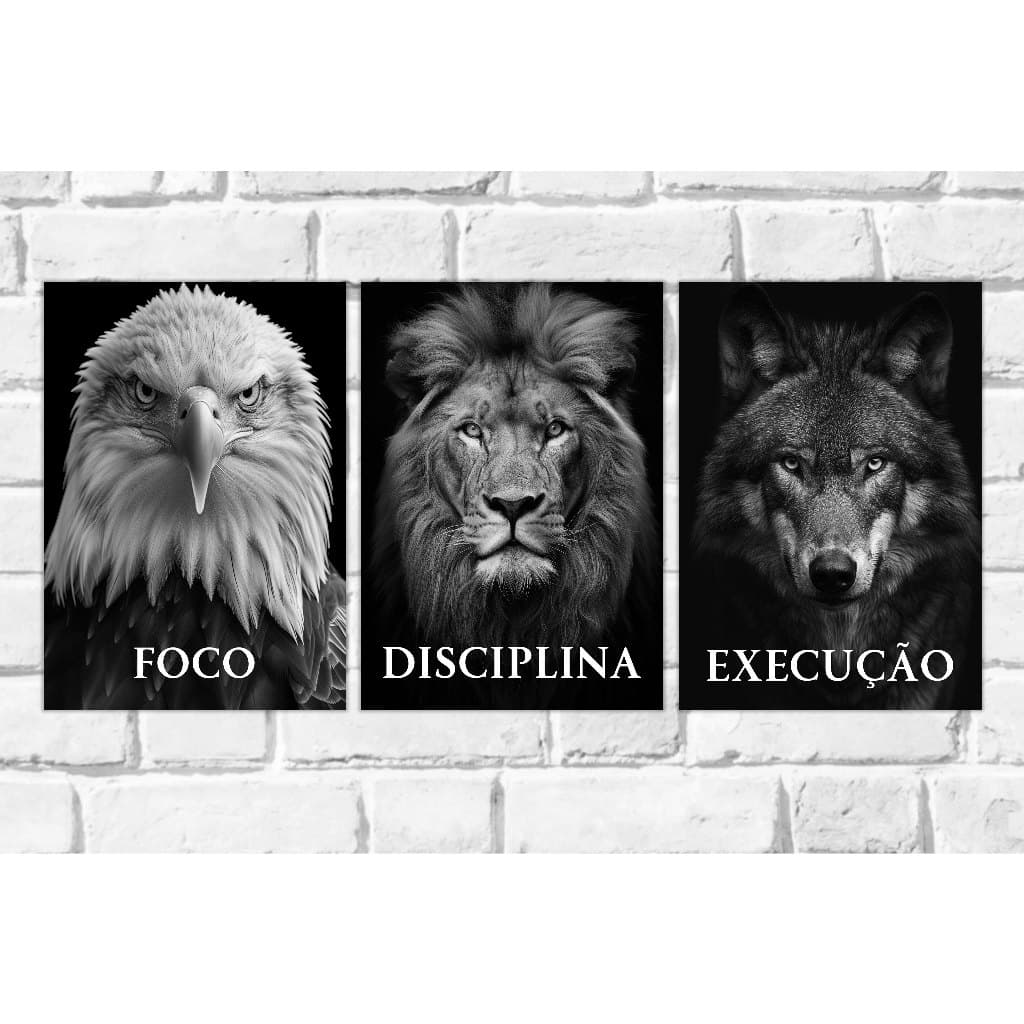 Quadro Leão Disciplina Águia Foco Lobo Execução Frase Motivação Sala Quarto Empresa 21x30