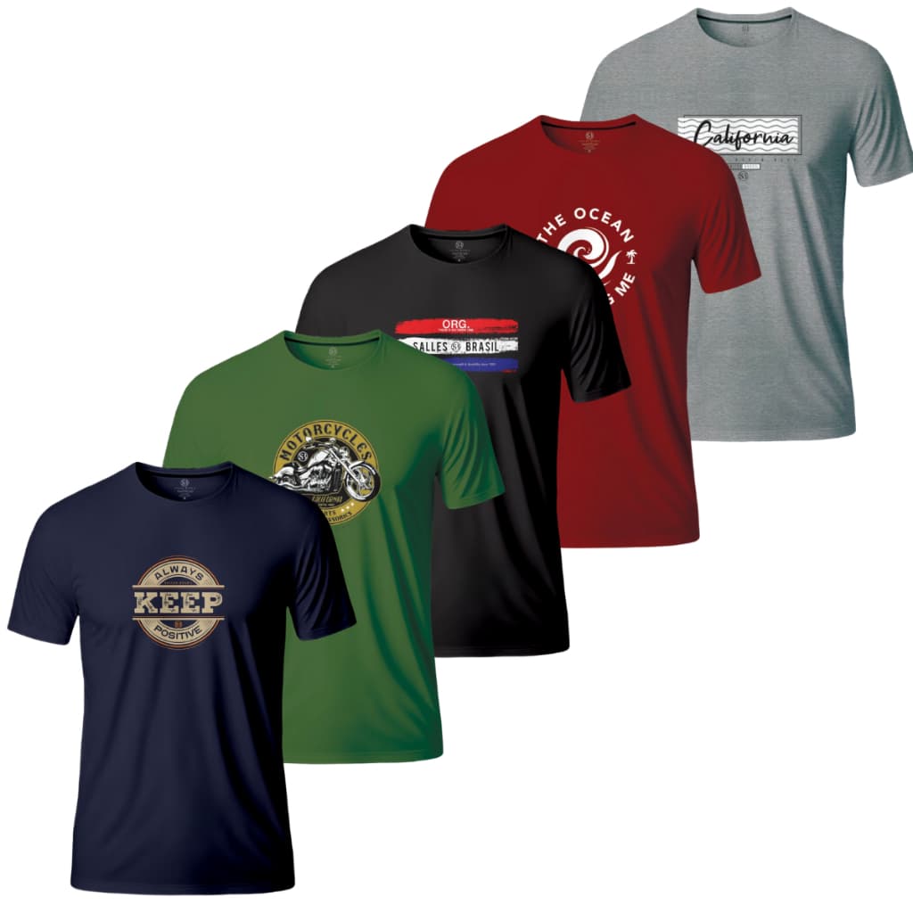 Kit 5 Camisas Camisetas Masculina 100% Algodão Plus Size G1 ao G6