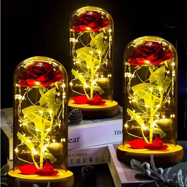 A Rosa Encantada Luminária Abajur com LED Encanto da Magia Inspirada na A Bela e  Príncipe A Rosa Eterna