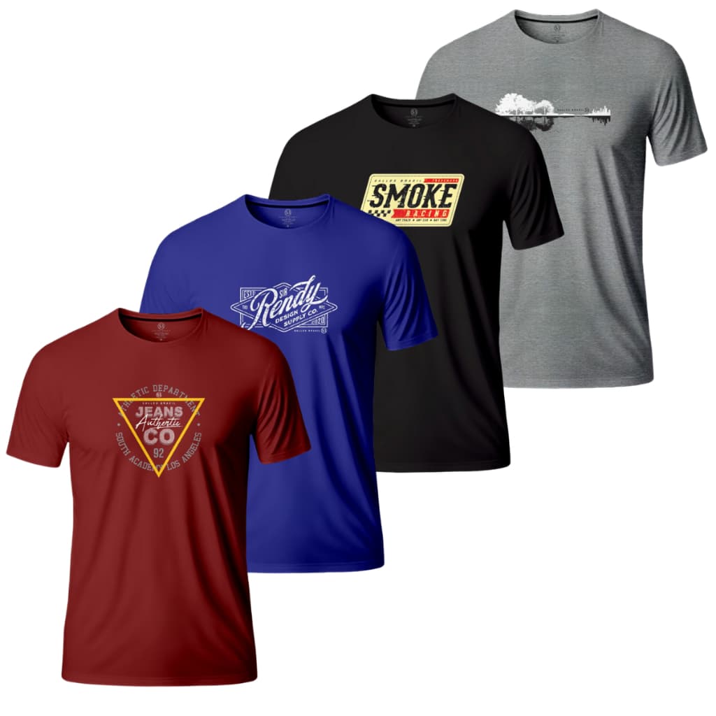 Kit 4 Camisetas Blusas Camisas Masculinas Multimarcas SK Clothing Malha 100% Algodão Fio 30.1