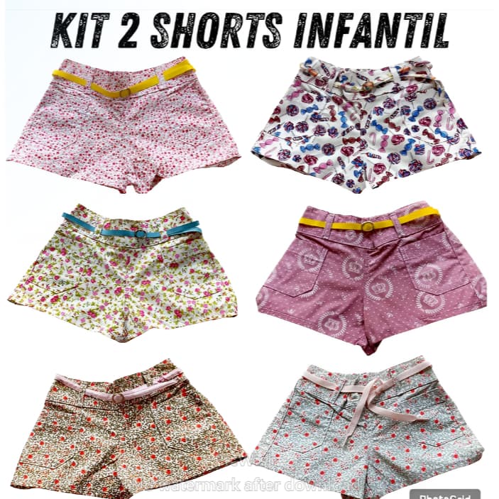KIT 2 SHORTS ESTAMPADOS INFANTIL MENINA