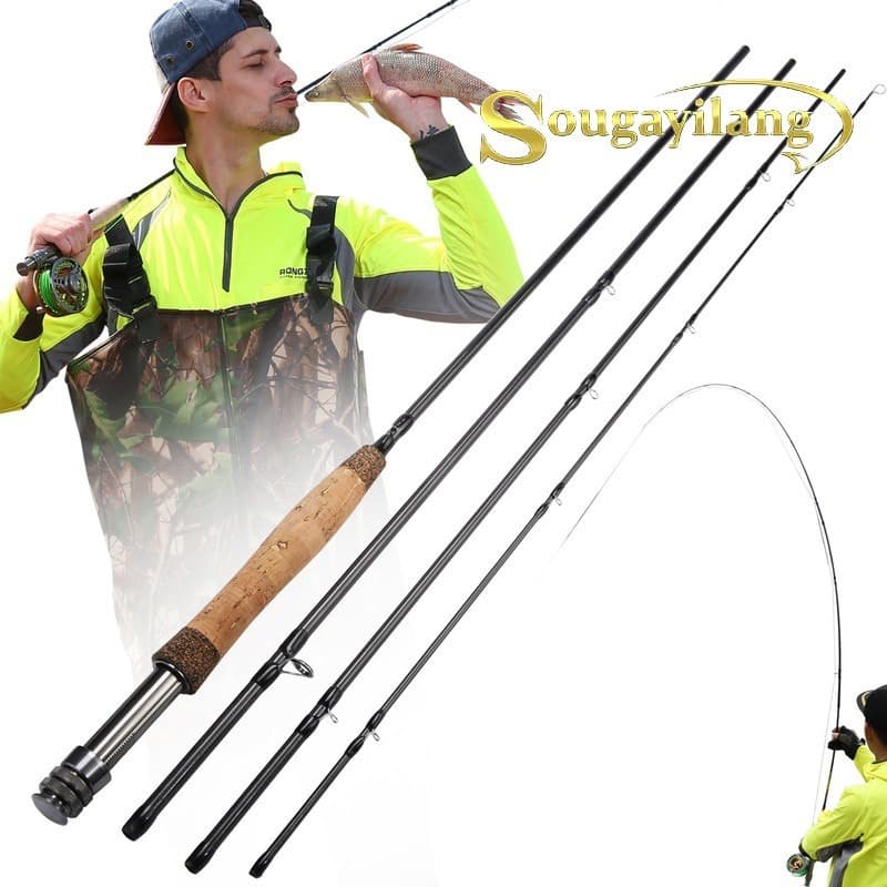Vara De Pesca Sougayilang De 2.7 M Com Mosca De 9 Pés De 4 Seções , Fibra De Vidro Lendária , Aço Inoxidável Portátil