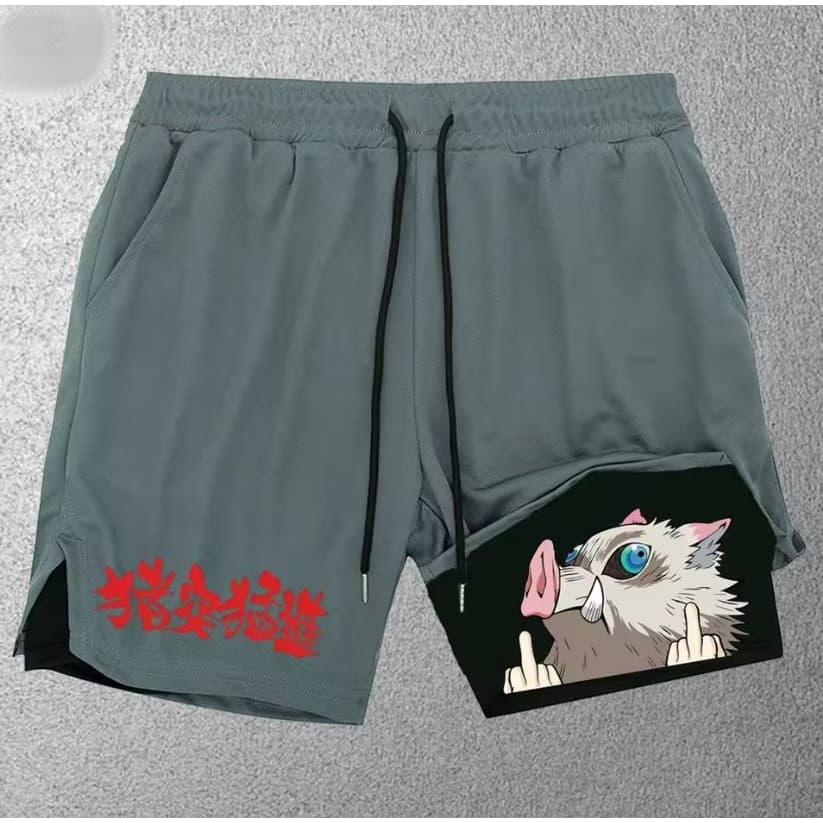 Short de academia de compressão 2 em 1 Dry Fit Anime Demon Slayer