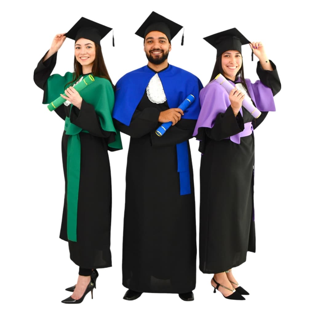 Beca Formatura Plus + Jabô + Capelo + Faixa + Capa Ombro + Canudo