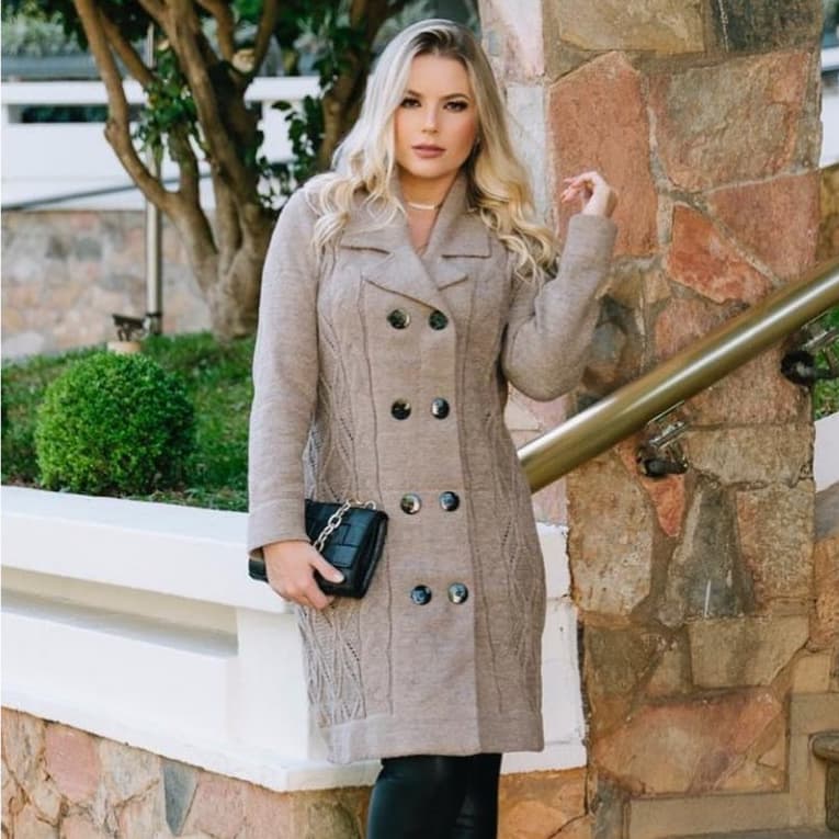 Casaco Feminino Inverno Oversize Grosso | Sobretudo Tricô Mousse Botões Plus Size Longo Look Tricot