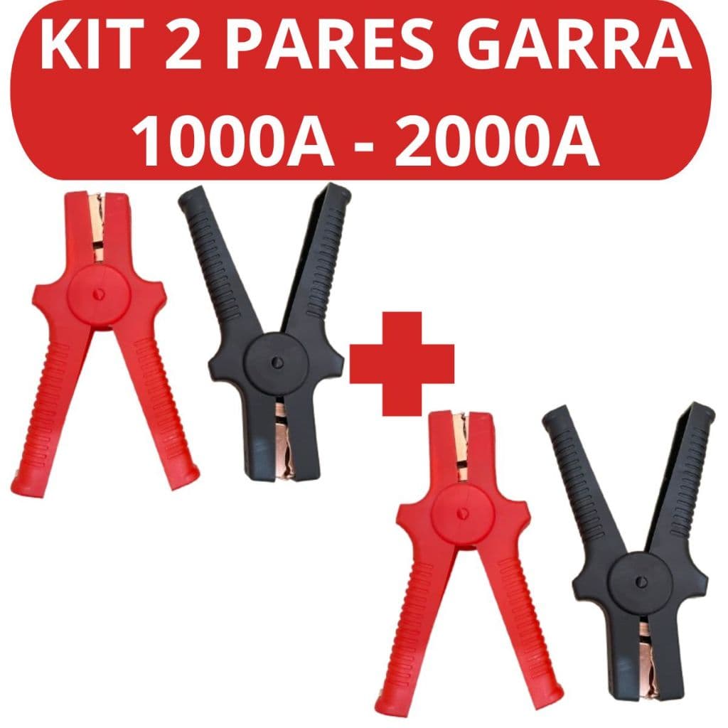 Kit 4 Garras De Bateria Tipo Jacaré 1000a 2000A Para Cabo De Chupeta Espaguete Grampo Eletrico