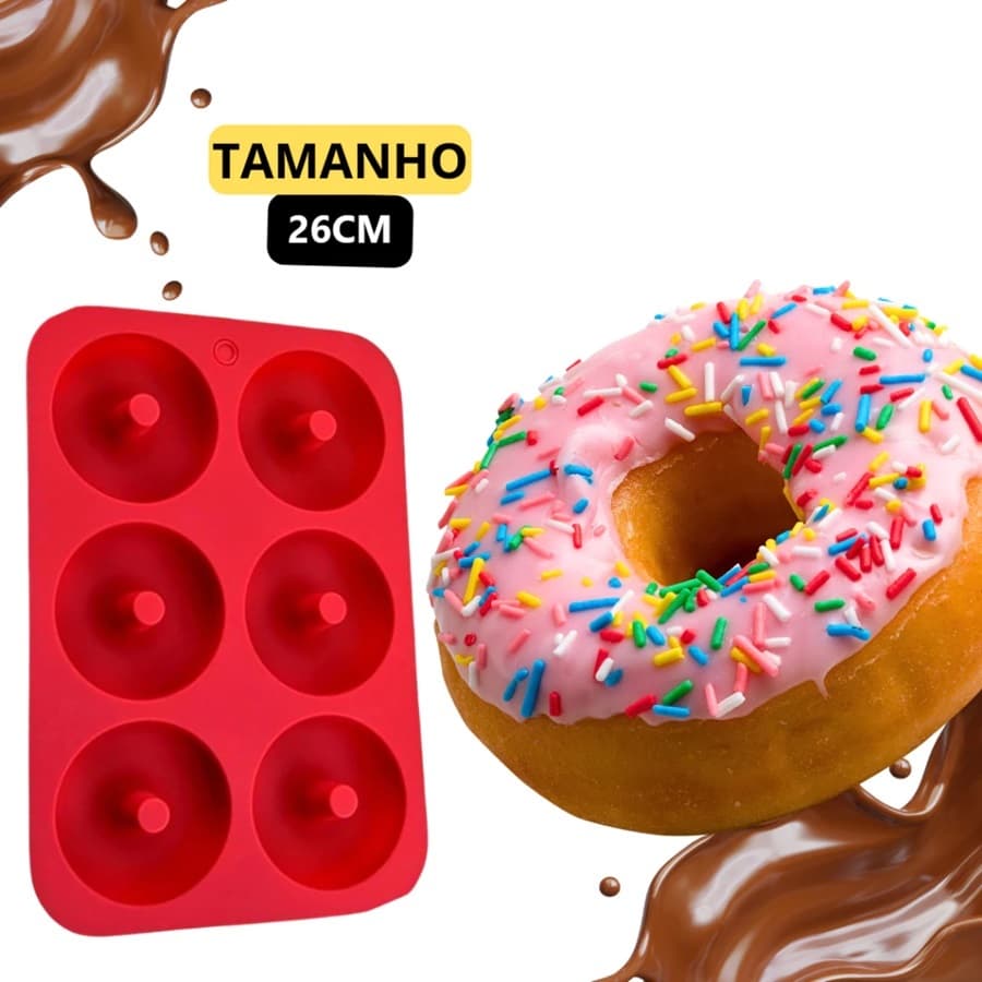 Formas Donuts 6 Cavidades 26Cm De Rosquinhas De Silicone Resistente Vermelho Ou Cinza
