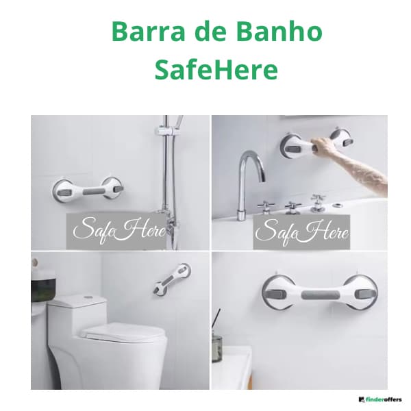 Barra de Banho com Ventosas, SafeHere, Apoio Segurança para Idosos, Crianças e Deficientes.