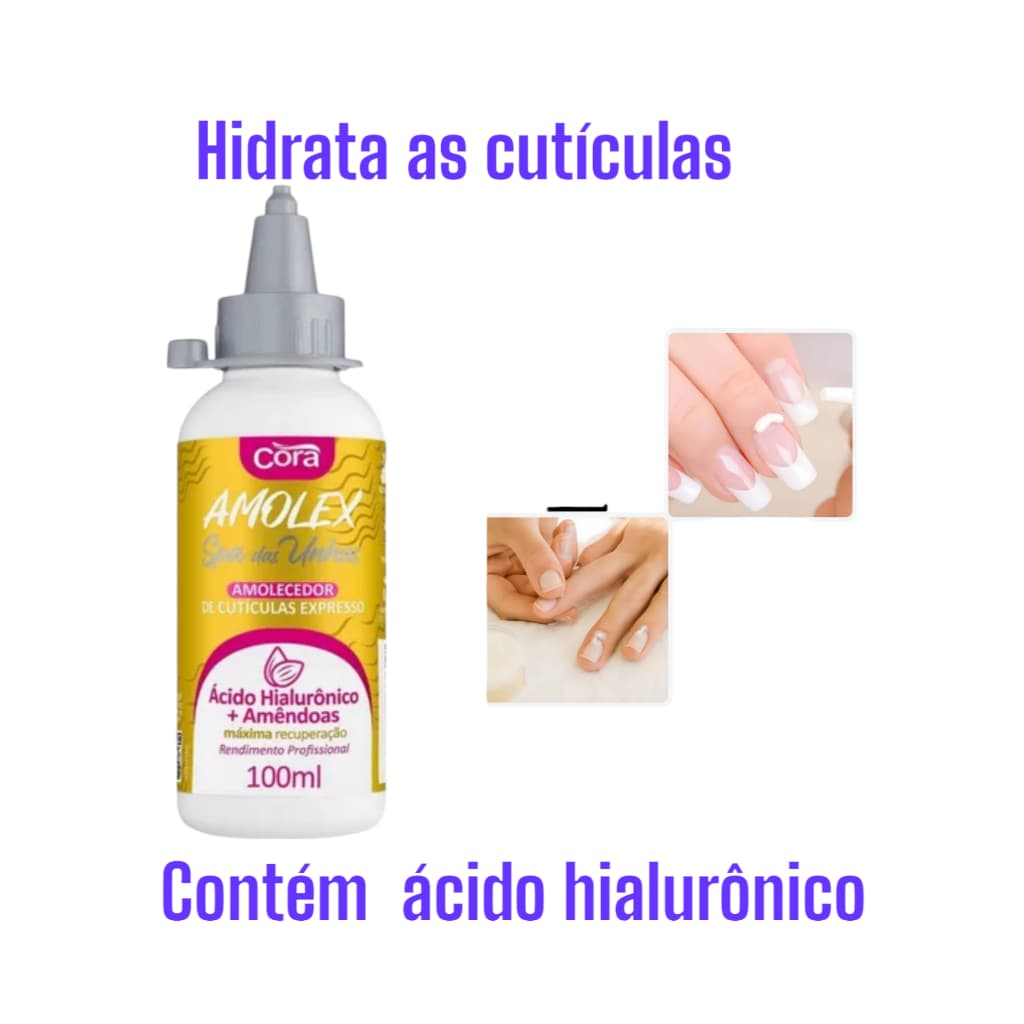 Melhor Amolecedor de cutículas Amolex Ácido Hialurônico +Amêndoas Aplicador 100ml
