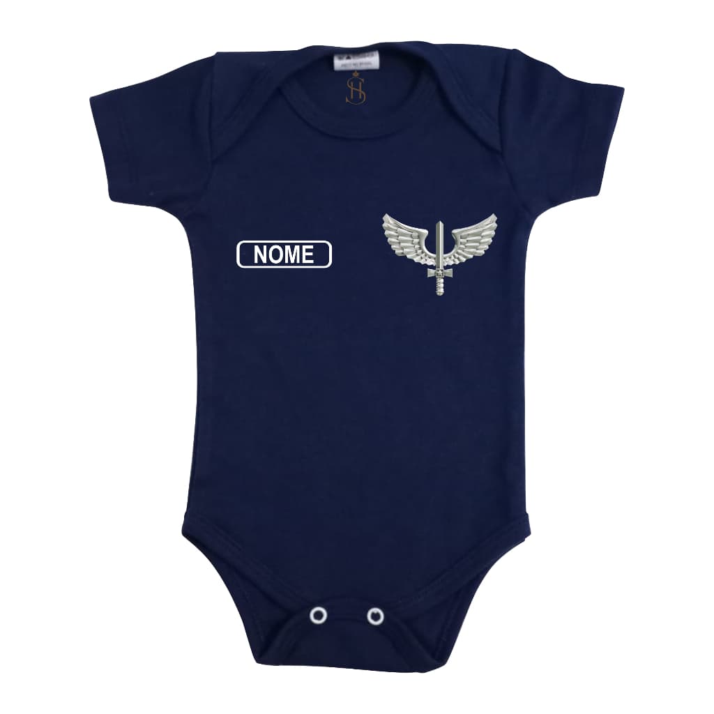Body Infantil Bebê Tema Militar FAB Força Aérea Brasileira Personalizado com Nome