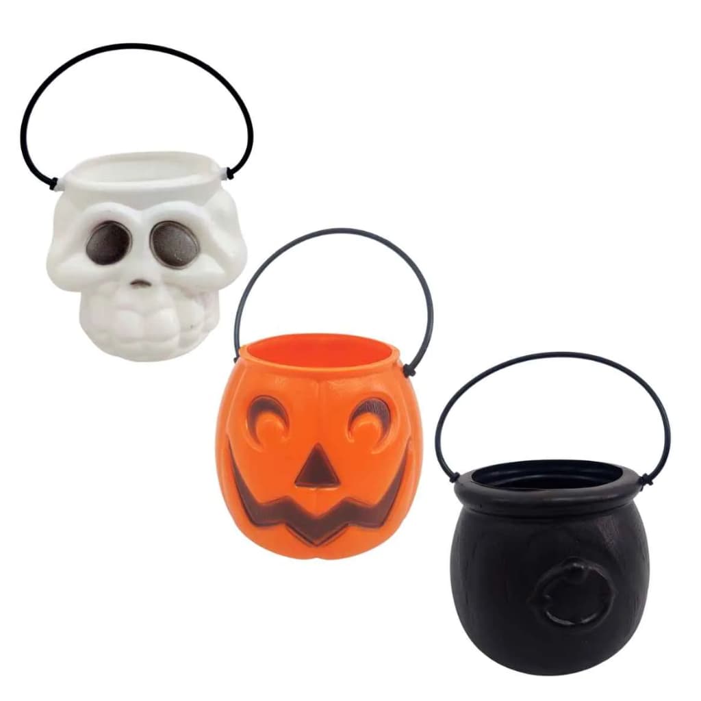 Kit 10 Mini Balde Abóbora Caveira Decoração Halloween