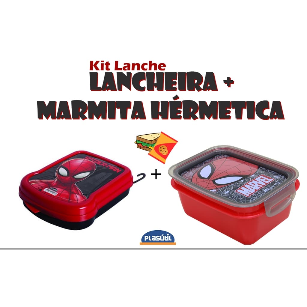 KIT LANCHE/ Marmita Hermética 850ml +  Sanduicheira - Plasútil * 6 Perosnagens -